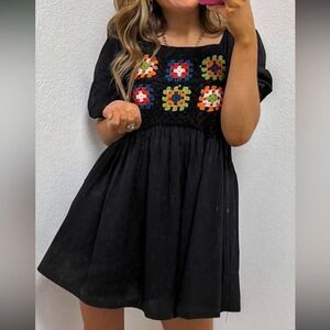 BaeVely Black Bohemian Long Sleeve Embellished Sleeves Dress Size Medium